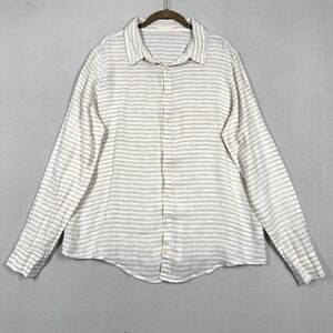 CP Shades Top‎ Womens Large Oversized Linen Button Up Shirt Striped Lagenlook